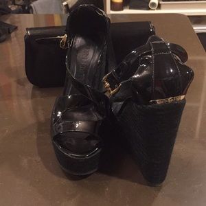 Burberry patent leather wedges